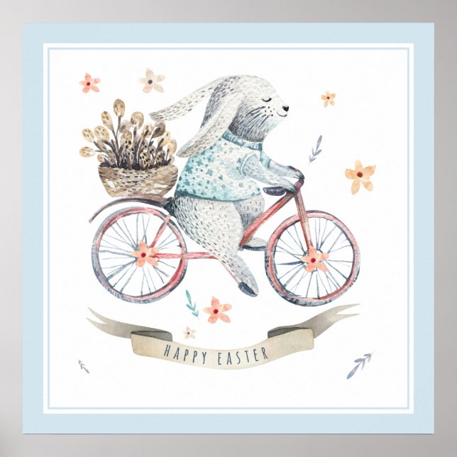 Påskhare busket av vår blommor poster (Framsidan)