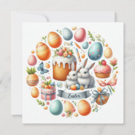 Påskhare Cake Eggs Illustration Julkort