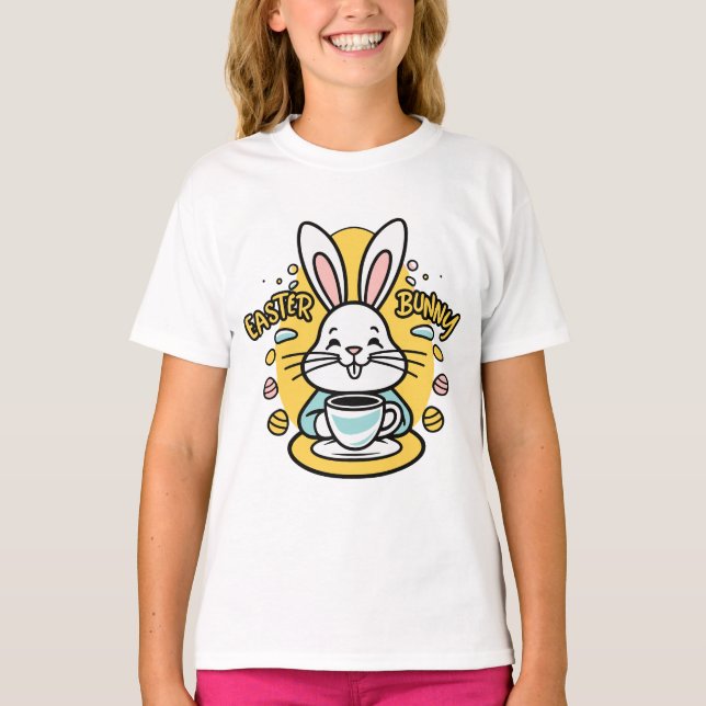 Påskhare Coffee Älskare Funny Tecknad Design T Shirt (Framsida)