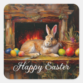Påskhare Colorful Påskägg Glad påsk Fyrkantigt Klistermärke