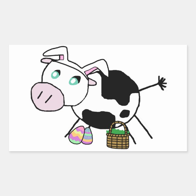 Påskhare Cow Rektangulärt Klistermärke (Framsida)