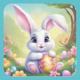 Påskhare Cute Blommigt Sticker i Vår Färg Fyrkantigt Klistermärke