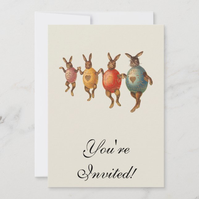 Påskhare Dancing Eggs Inbjudningar (Framsida)