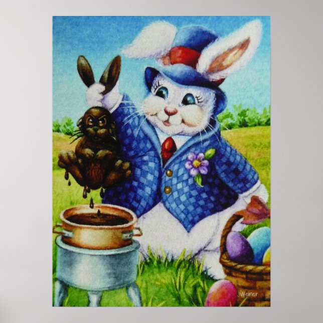 Påskhare doppar kanin i choklad Art 18x24 Poster (Framsidan)