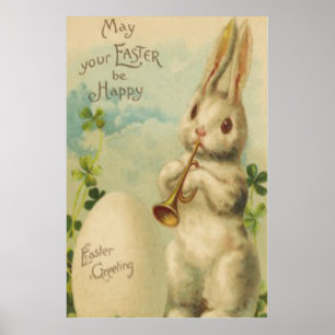 Påskhare Egg Fyrklöver Trumpet Poster