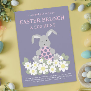 Påskhare Egg Hunt och Brunch Blommigt Inbjudningar