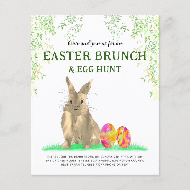 Påskhare Egg Hunt och Brunch Flygblad (Framsidan)