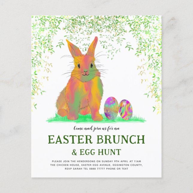 Påskhare Egg Hunt och Brunch Grönt Flygblad (Framsidan)