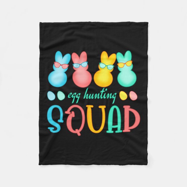 Påskhare Egg Hunting Squad Girls Boys Lycklig Fleecefilt (Framsidan)