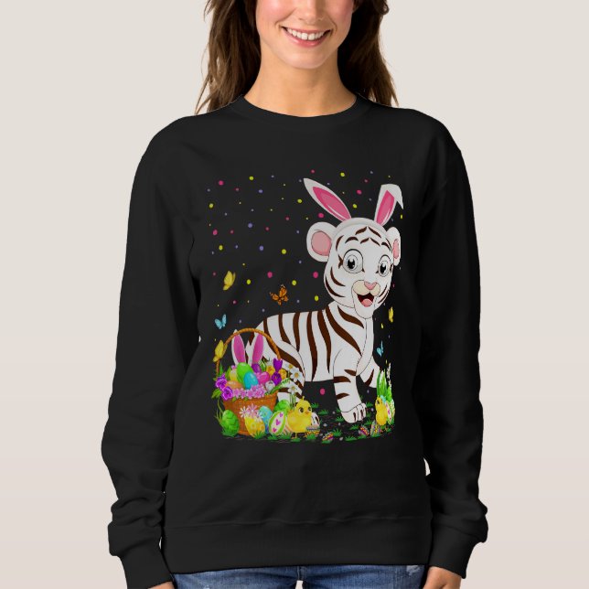 Påskhare Egg Hunting White Tiger Påsk Söndag T Shirt (Framsida)