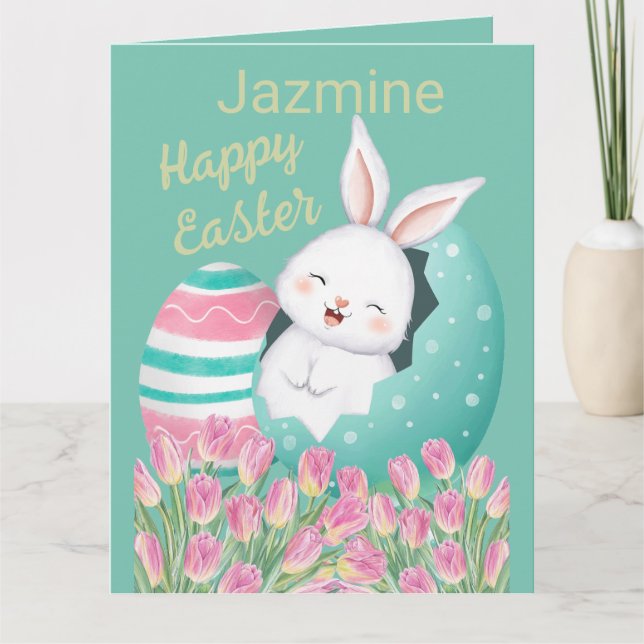 Påskhare Egg Tulips Kort (Framsida)