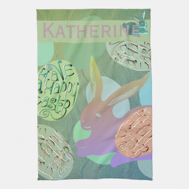 Påskhare Eggs ’Glad påsk’ Kökshandduk (Vertikal)