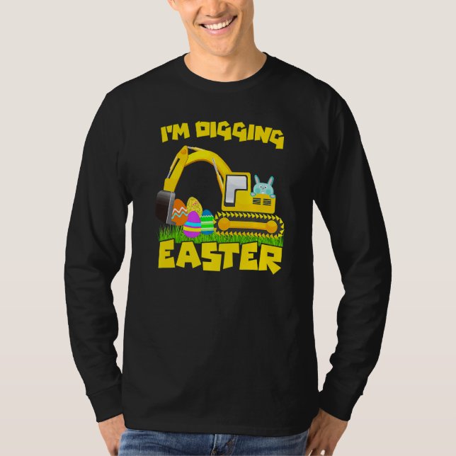 Påskhare Eggs Grävande traktorschaktschaktkyckling T Shirt (Framsida)