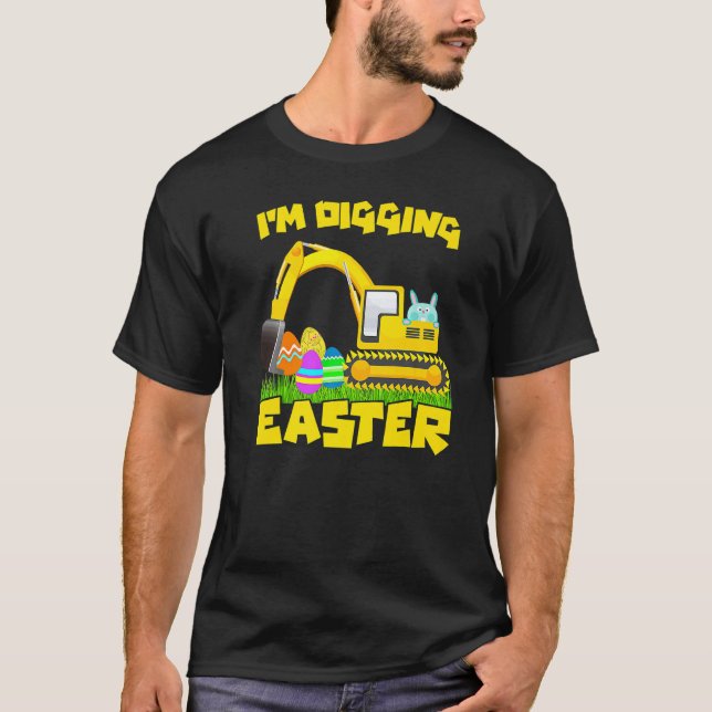 Påskhare Eggs Grävande traktorschaktschaktkyckling T Shirt (Framsida)