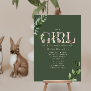 Påskhare Eggs Grönt Girl Baby Shower Inbjudningar