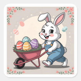 Påskhare Eggs och hjulbarrow Fyrkantigt Klistermärke