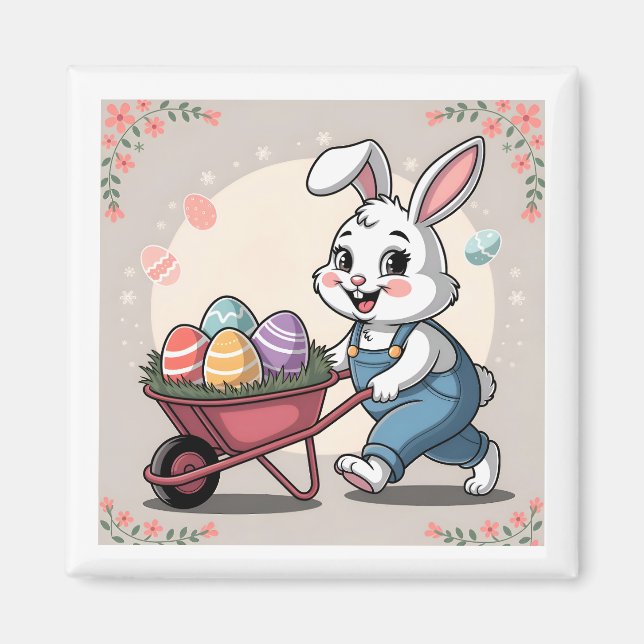 Påskhare Eggs och hjulbarrow Magnet (Framsidan)