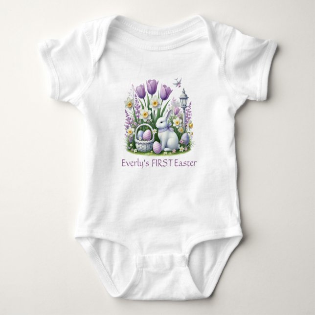 Påskhare Eggs Tulips Daffodils T Shirt (Framsida)