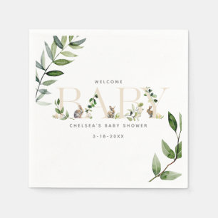 Påskhare Eucalyptus Neutralt Baby Shower Pappersservett