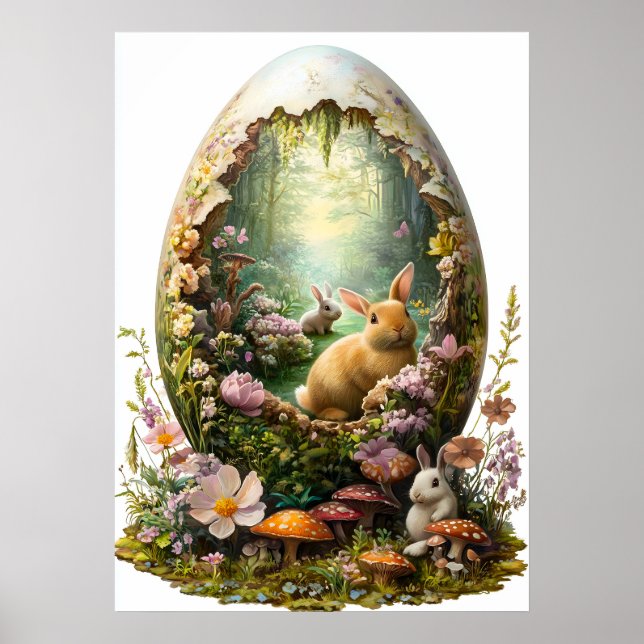 Påskhare Fantasy Forest Egg Poster (Framsidan)