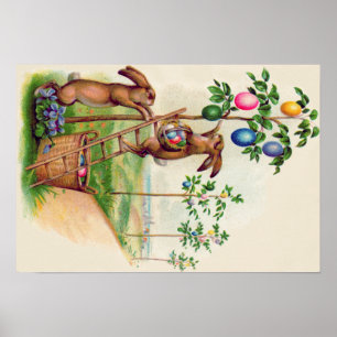 Påskhare Färgad Egg Träd Poster