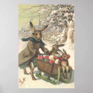 Påskhare Färgad Mått Ägg Sled Snö Poster