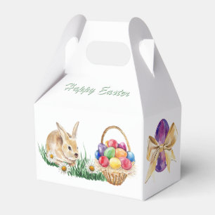 Påskhare, färgrika ägg och daisy presentaskar