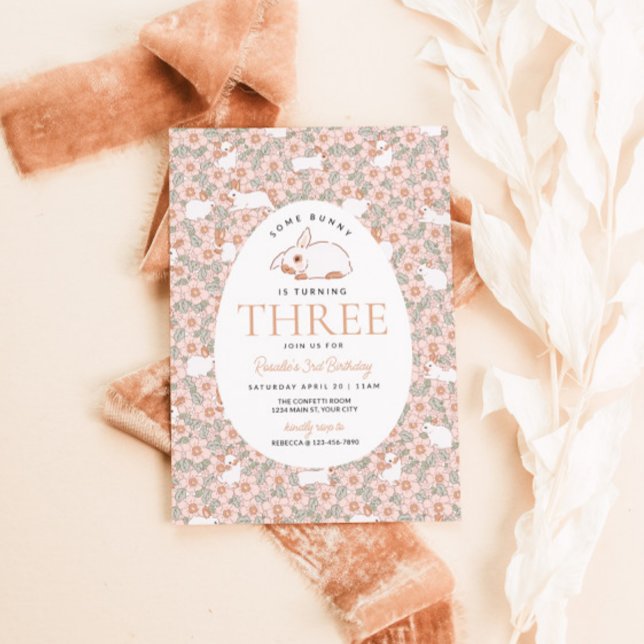 Påskhare Flickor 3:e födelsedagsinbjudan Inbjudningar (Easter Bunny Girls Third Birthday Invite)