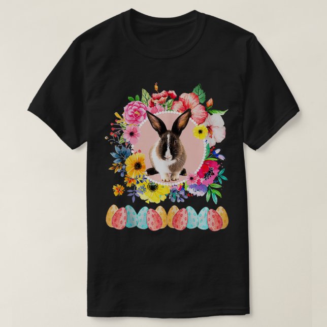 Påskhare Flower Egg Hunt Realistic Rabbit Cute T Shirt (Design framsida)