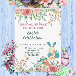 Påskhare för  av vattenfärg i Greenery Blommigt, g Inbjudningar