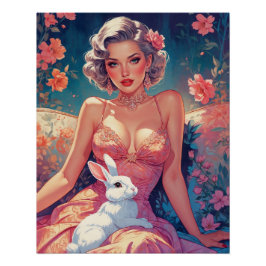 Påskhare för Pin-Up-Blommigt Cute Perfect Poster