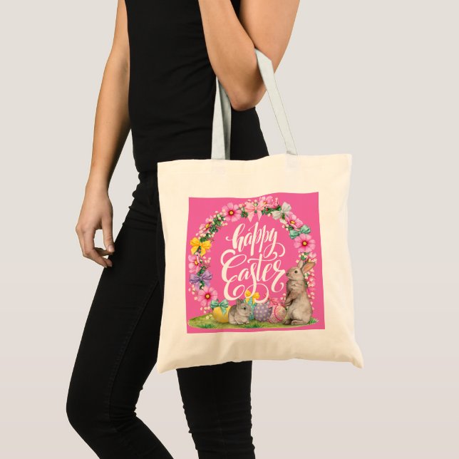 Påskhare för Rosa av Blommigt i glad påsk Tygkasse (Framsida (produkt))
