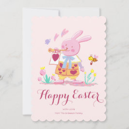 påskhare för rosa i trädgård julkort