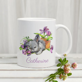 Påskhare för vattenfärgsBlommigt, kanin, Personlig Kaffemugg