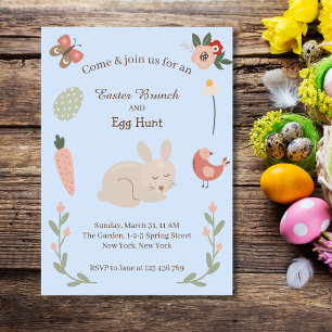 Påskhare för vattenfärgsfärgad Blommigt och Egg Hu Inbjudningar
