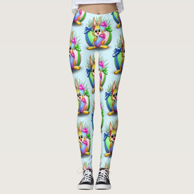 Påskhare, funktion och utsökta tecken Biting a Eg Leggings (Framsida)