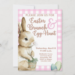 Påskhare Gingham Påsk Brunch & Egg Hunt Rosa Inbjudningar