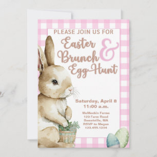 Påskhare Gingham Påsk Brunch & Egg Hunt Rosa Inbjudningar