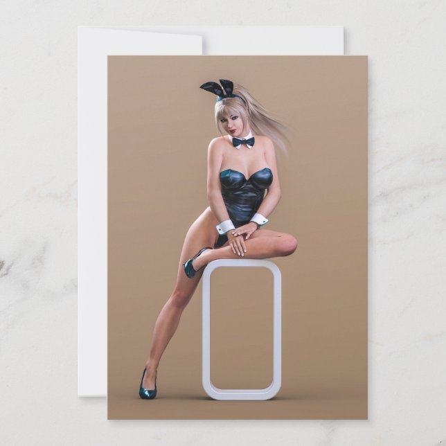 Påskhare Girl Sitta på Round Kant Cube Julkort (Framsida)