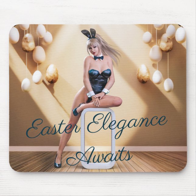 Påskhare Girl Sitta på Round Kant Cube Musmatta (Framsidan)