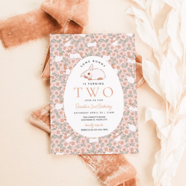 Påskhare Girls 2:a födelsedagsinbjudan Inbjudningar (Girls Easter Birthday Party Invite)