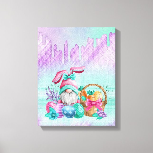 Påskhare Gnome med Basket ägg Canvastryck (Framsida)