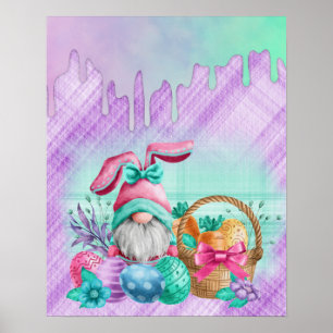 Påskhare Gnome med Basket ägg Poster