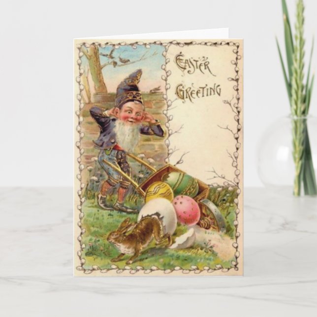 Påskhare Gnome Payed Färgad Egg Helgkort (Framsida)
