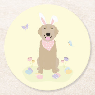 påskhare Golden Retriever Underlägg Papper Rund