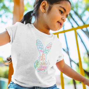 Påskhare Graphic Ord Cloud med Kid Namn T Shirt