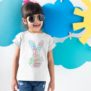 Påskhare Graphic Ord Cloud med Namn Girl T Shirt