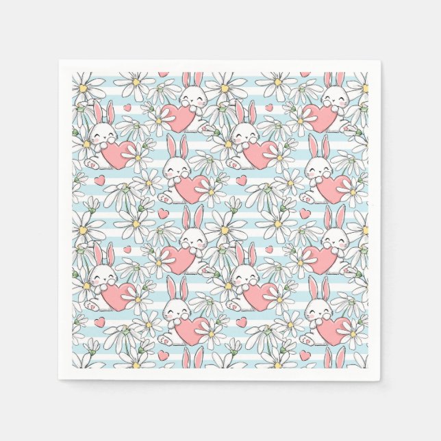 Påskhare, hjärtan och Daisy Pappersservett (Framsidan)