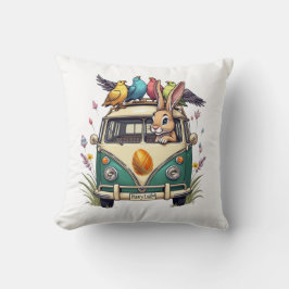 Påskhare i Buss med fågelvänner - Vår Ce Kudde