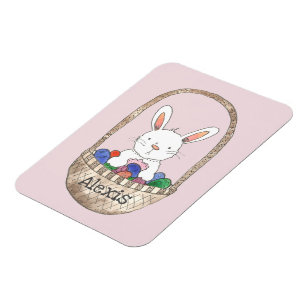 Påskhare i Egg Basket Lägg till ditt namn Magnet